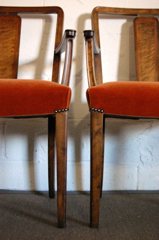 Pair of Swedish Art Deco Intarsia Burnt Orange Mohair Armchairs 3