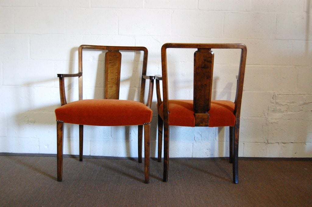 Pair of Swedish Art Deco Intarsia Burnt Orange Mohair Armchairs 4
