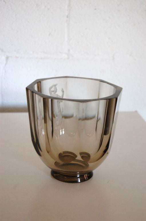20th Century Nils Landberg for Orrefors Engraved Mermaid Art Glass Vase For Sale