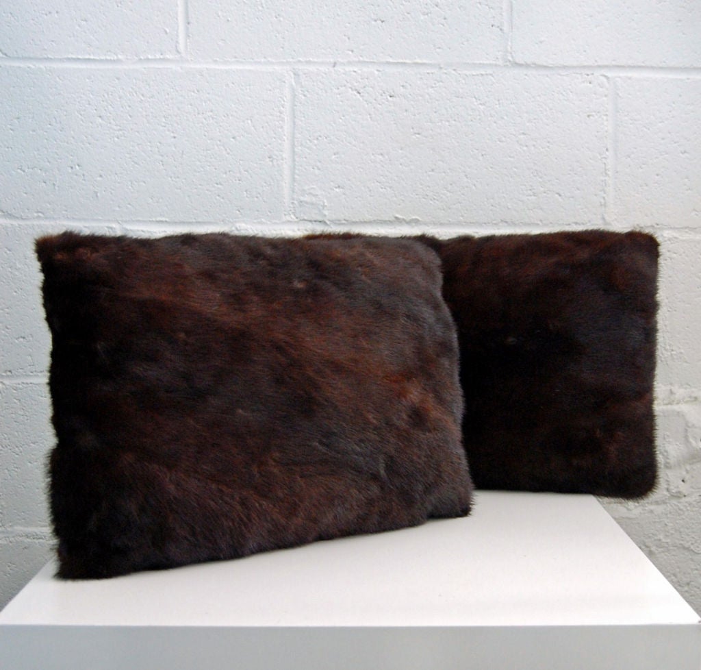 Swedish Pair of Reclaimed Vintage Mink Fur Rectangular Pillows