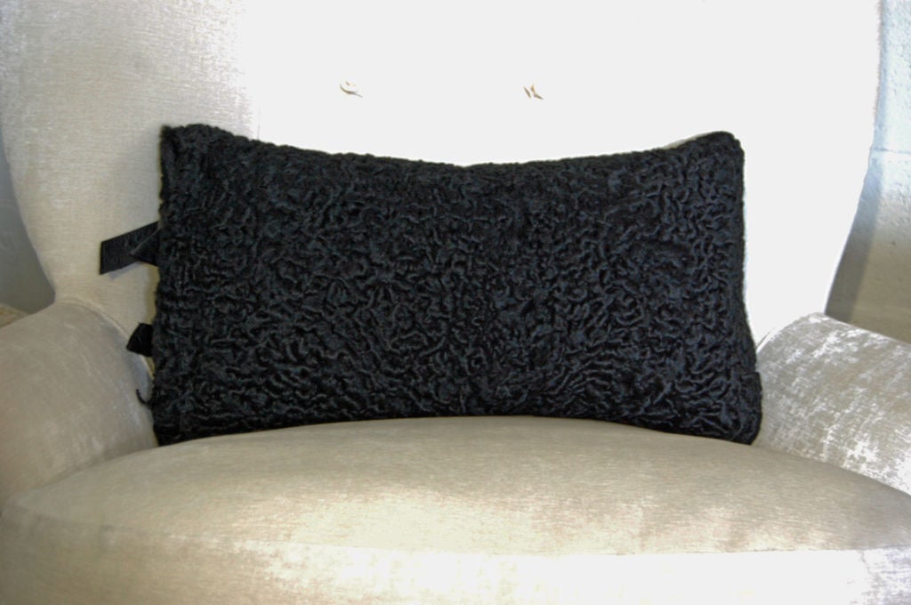 Swedish Pair of Reclaimed Vintage Black Persian Lamb Fur Pillows