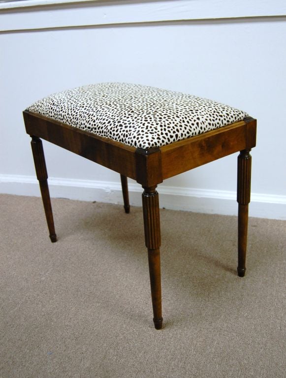Mid-20th Century Swedish Art Deco Flame Birch Bench in Snow Leopard Cowhide
