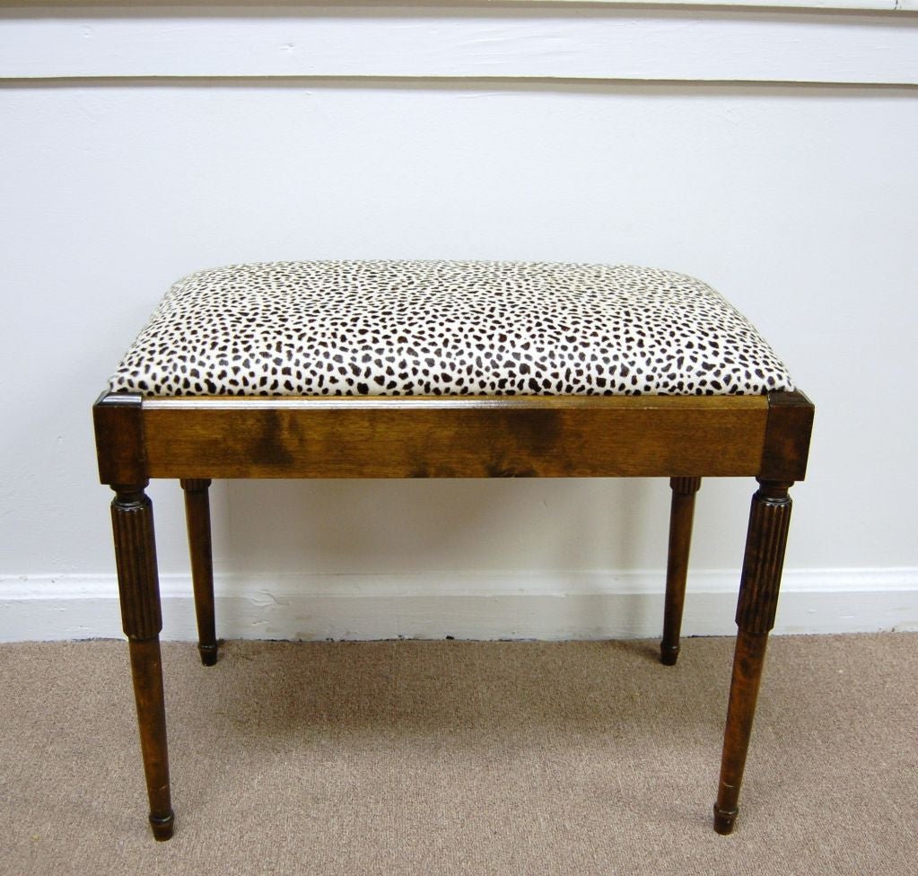 Swedish Art Deco Flame Birch Bench in Snow Leopard Cowhide 3