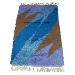 Swedish Modern 3x5 Abstract Blue, Lavender, Brown Shag Rya Rug 11