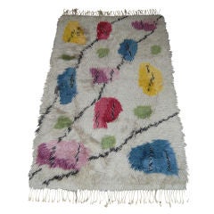 Vintage Swedish Modern 3x6 Floral Shag Rya Rug 9