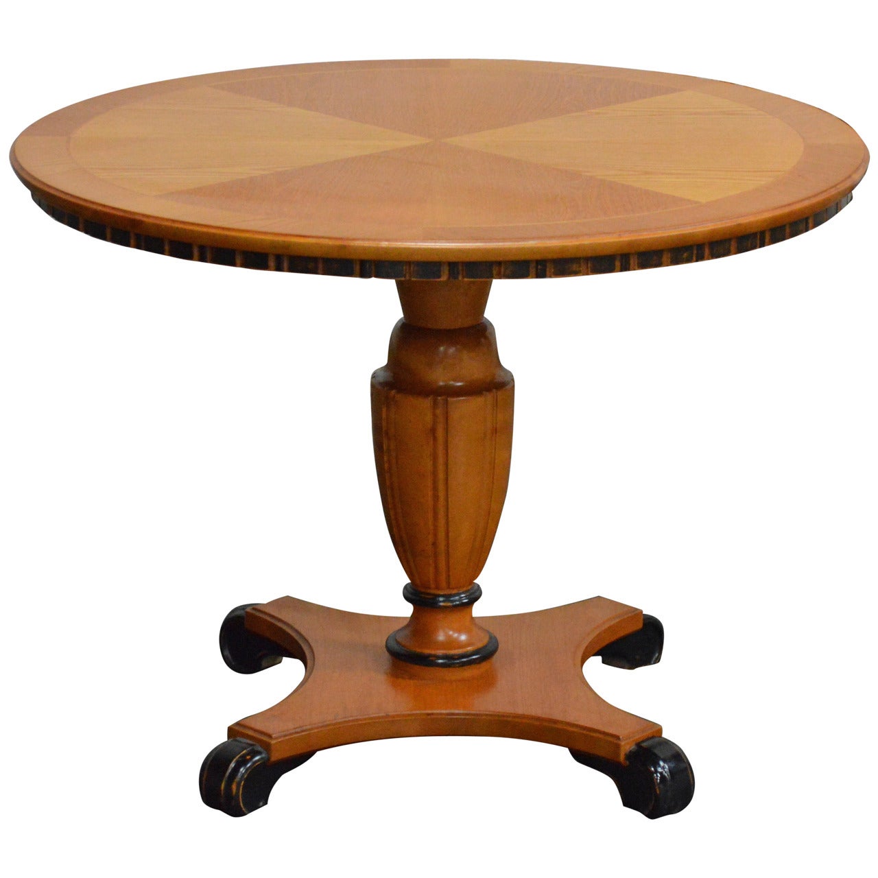 Mesa auxiliar o auxiliar redonda Art Decó sueca con pedestal de olmo dorado