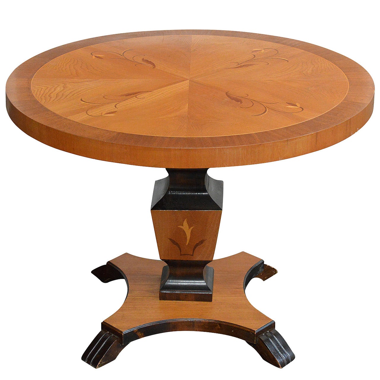 Swedish Art Deco Round Inlaid Pedestal Table For Sale