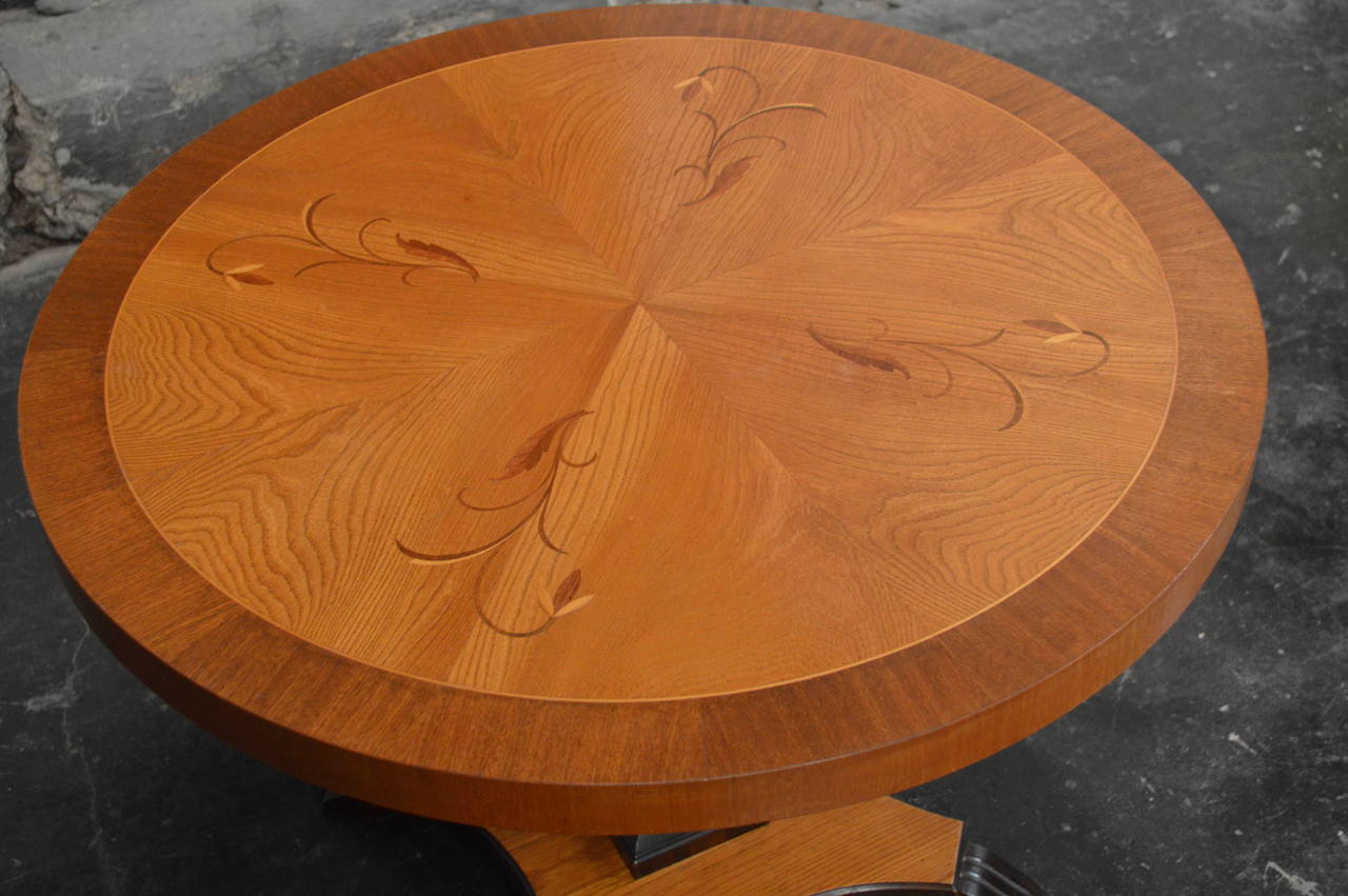 Inlay Swedish Art Deco Round Inlaid Pedestal Table For Sale