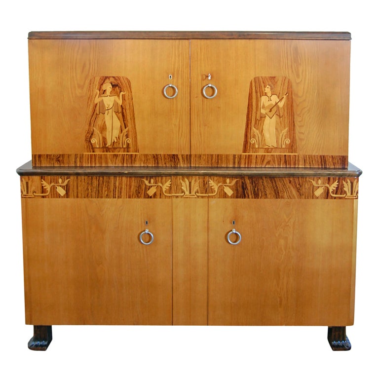 Swedish Art Deco Intarsia Storage Bar Cabinet