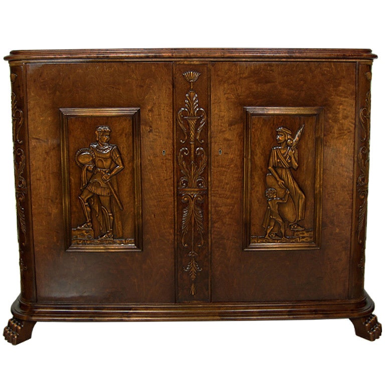 Swedish Neoclassical Art Deco Carved Credenza Cabinet, seen in The Hunger Games