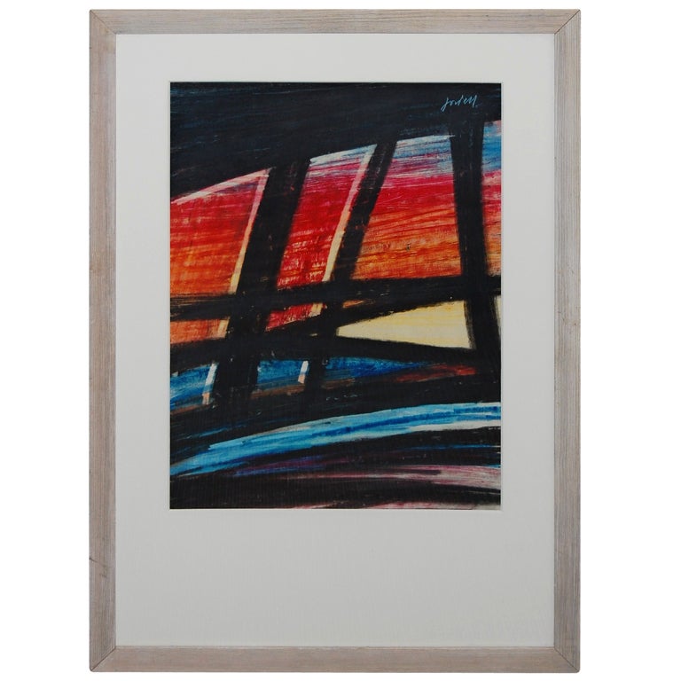 Œuvre d'art abstraite pastel sur papier vintage d'Ivan Jordell