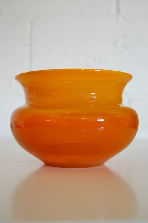 Vintage Swedish Orange Art Glass Vase by Erik Hoglund for Boda (1932 - 1998). Engraved on bottom:  