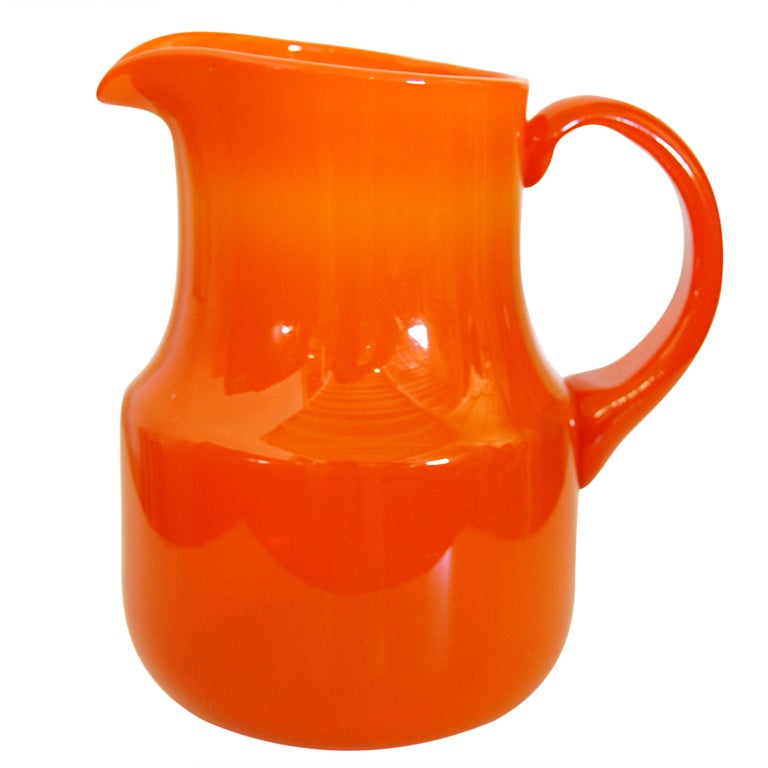 Vintage Swedish Orange Art Glass Pitcher by Erik Höglund, Boda For Sale