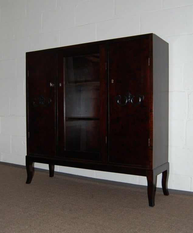 Neoclassical Revival Swedish Dark Birch Buffet Server Cabinet or Bookcase with Curio