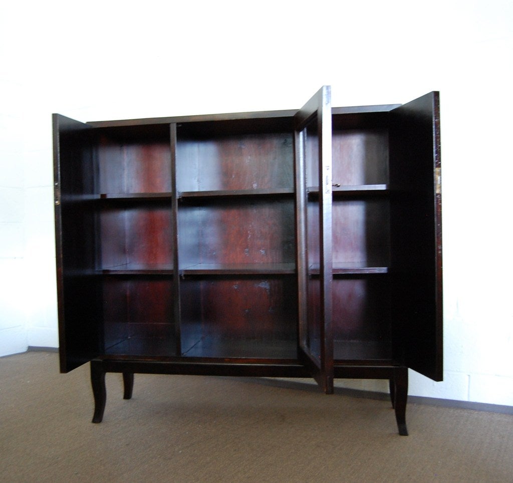20th Century Swedish Dark Birch Buffet Server Cabinet or Bookcase with Curio