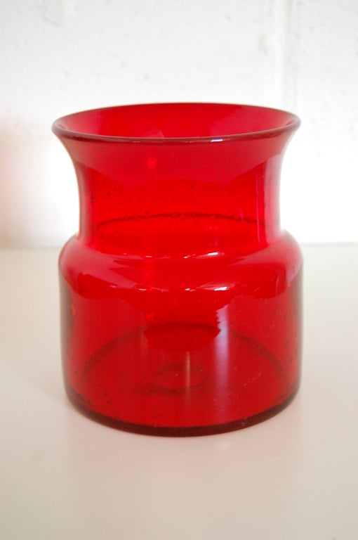 Vintage Swedish Red Art Glass Vase by Erik Hoglund for Boda (1932 - 1998). Engraved on bottom: 
