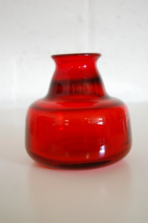 Vintage Swedish Red Art Glass Bubble Vase by Erik Hoglund for Boda (1932 - 1998). Engraved on bottom: 