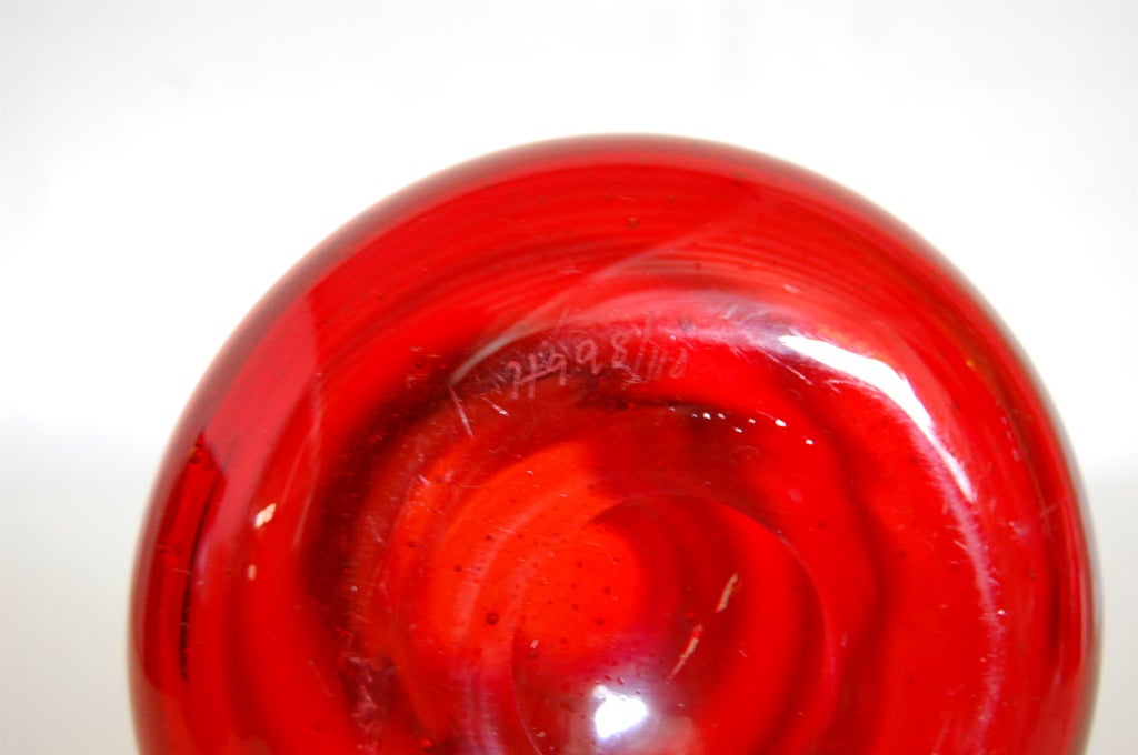 Blown Glass Vintage Swedish Red Art Glass Vase by Erik Höglund for Boda For Sale