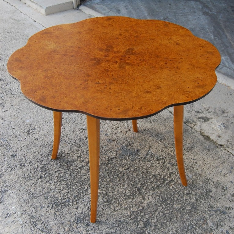 Swedish Art Moderne Scalloped Carpathian Elm Round End Table