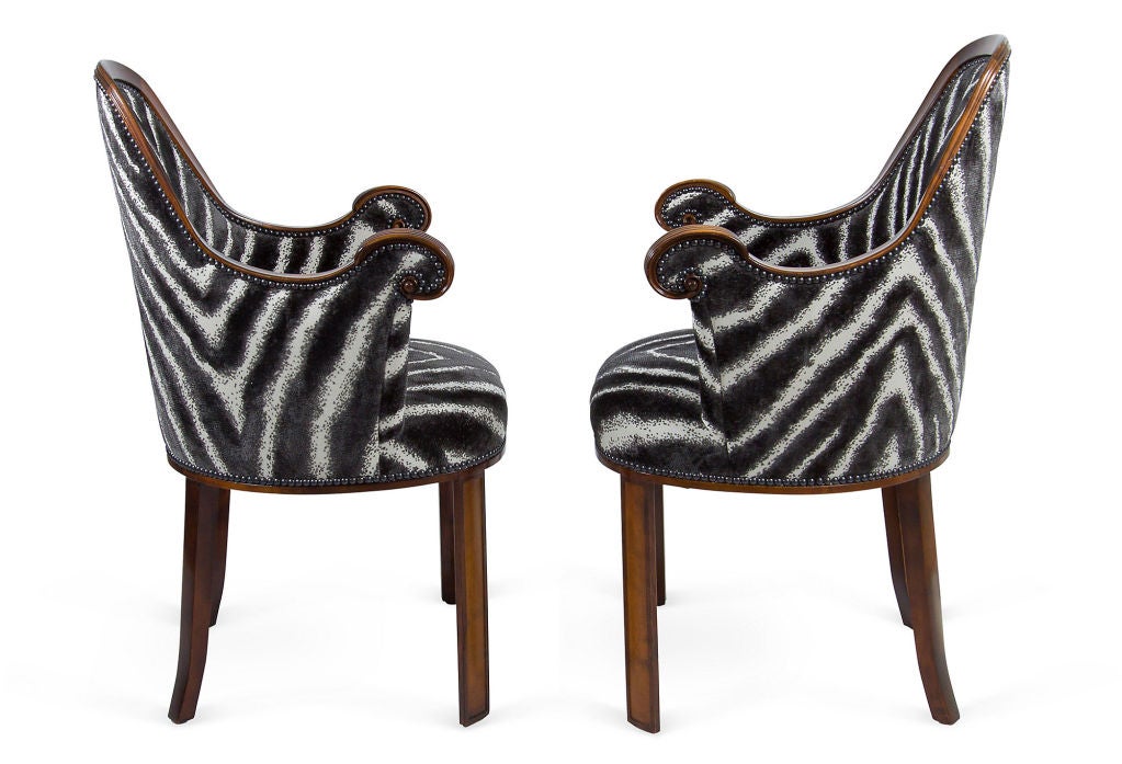 Pair Art Deco Chairs in Zebra Velvet by Axel Einar Hjort for NK