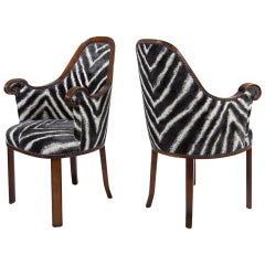 Antique Pair Art Deco Chairs in Zebra Velvet by Axel Einar Hjort for NK