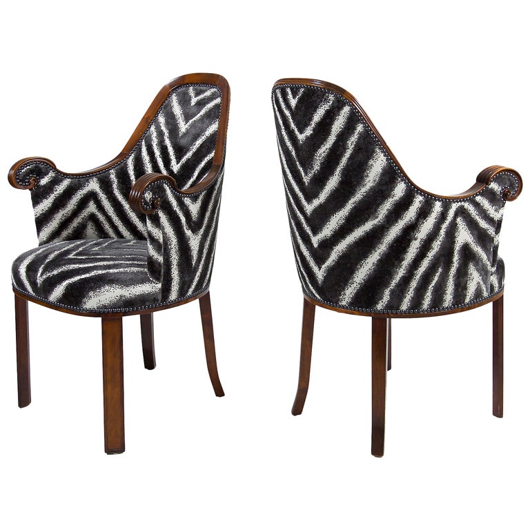 Pair Art Deco Chairs in Zebra Velvet by Axel Einar Hjort for NK at 1stDibs