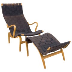 Vintage Black "Pernilla 1" Chair and Ottoman by Bruno Mathsson