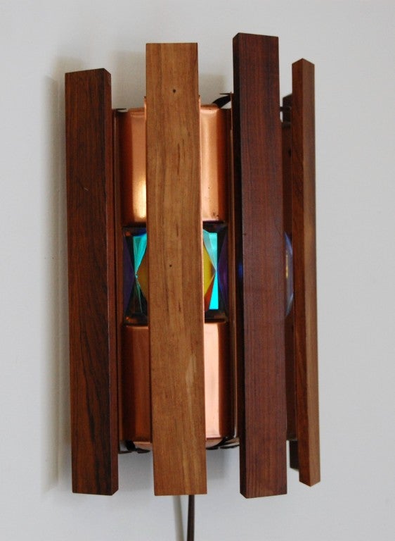 Mid-Century Modern Swedish Copper and Jacaranda Wood Sconce by Werner Schou In Good Condition In Atlanta, GA