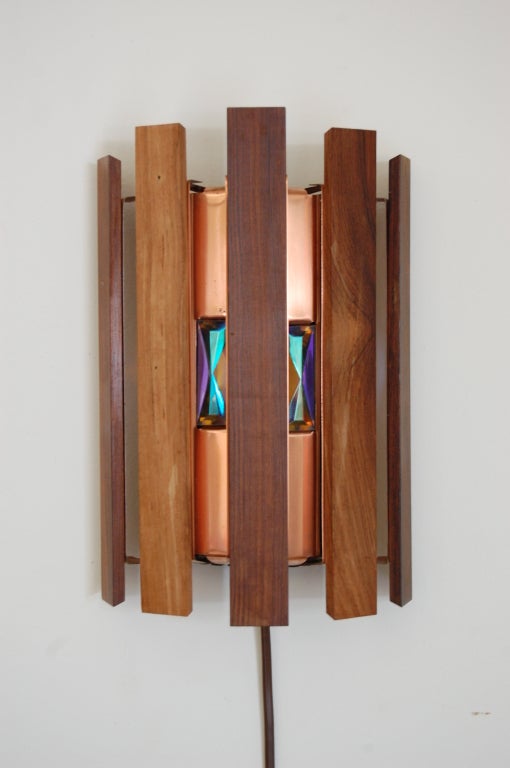 Mid-Century Modern Swedish Copper and Jacaranda Wood Sconce by Werner Schou 1
