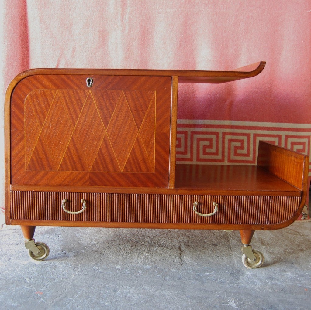 Swedish Art Moderne Parquetry Inlaid Bar Cart In Excellent Condition In Atlanta, GA