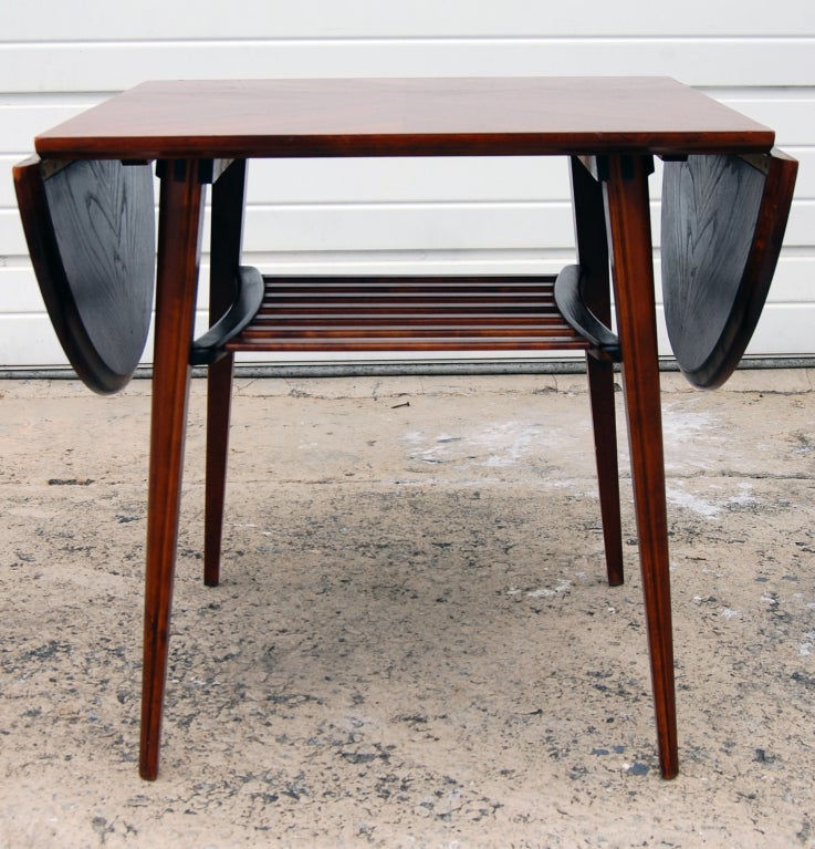 Swedish MId-Century Modern Drop Leaf End/Side Table in Ribbon Mahogany