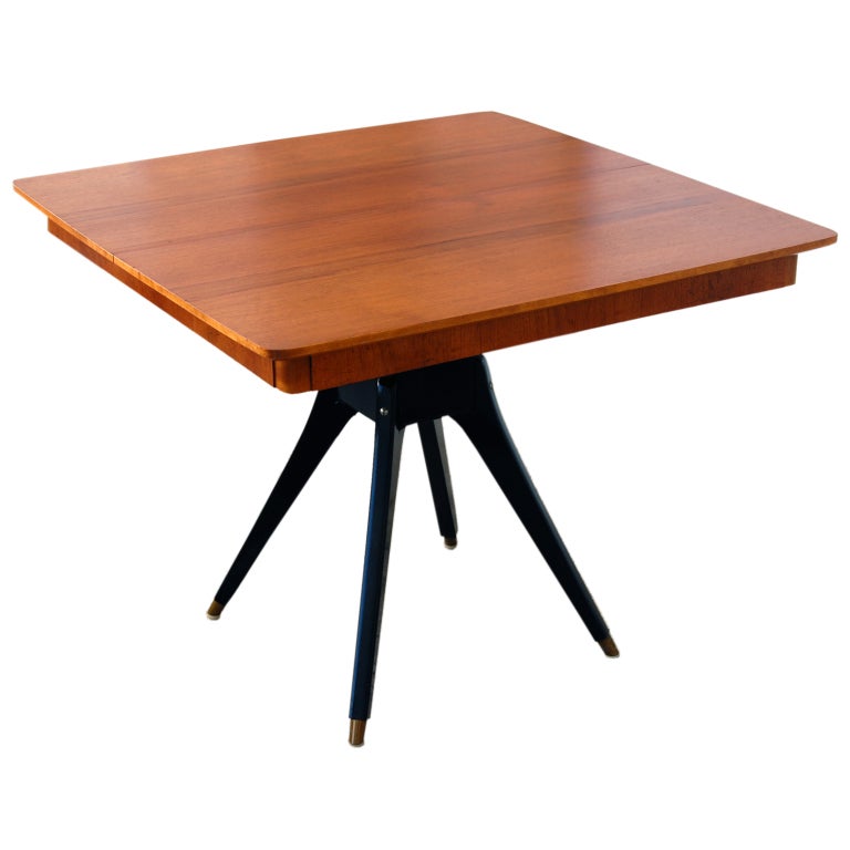 Swedish Mid-Century Teak Pedestal Square Dining Table