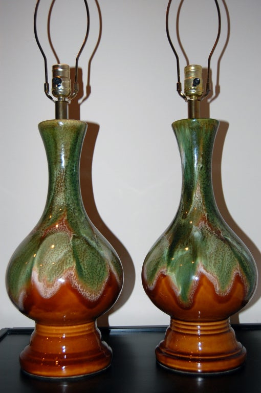 Pair of Ceramic Drip Glaze Lamps at 1stDibs