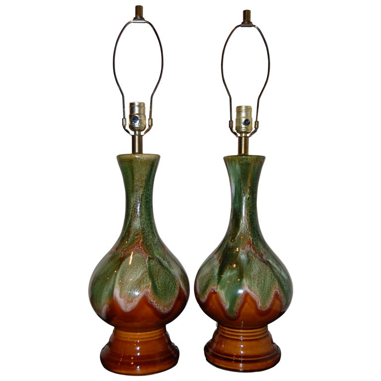 Pair of Ceramic Drip Glaze Lamps at 1stDibs