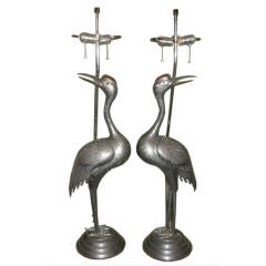 Pair of Silverplated Crane Lamps
