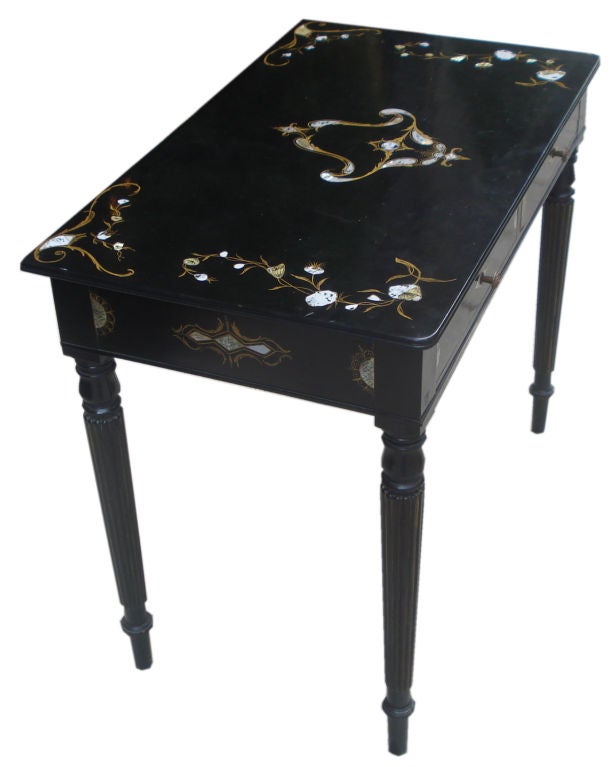 English Ebonized Desk with Mother of Pearl Inlay
