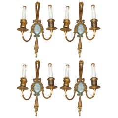 Set of 4 Bronze and Wedgewood Sconces