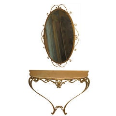 Gilt Metal Console and Mirror