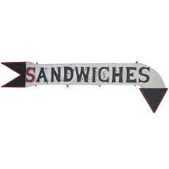 Vintage Circa 1940 Wood Arrow Sandwiches Sign