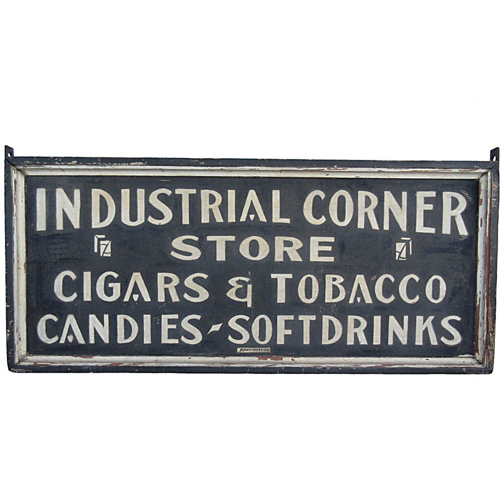 Wood Double-Sided, "Industrial Corner Store" Sign, circa 1900