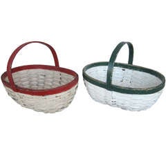 Antique Circa 1900 Pair of Oval Gathering Baskets