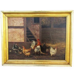 Late 19th Century Roosters Oil on Canvas