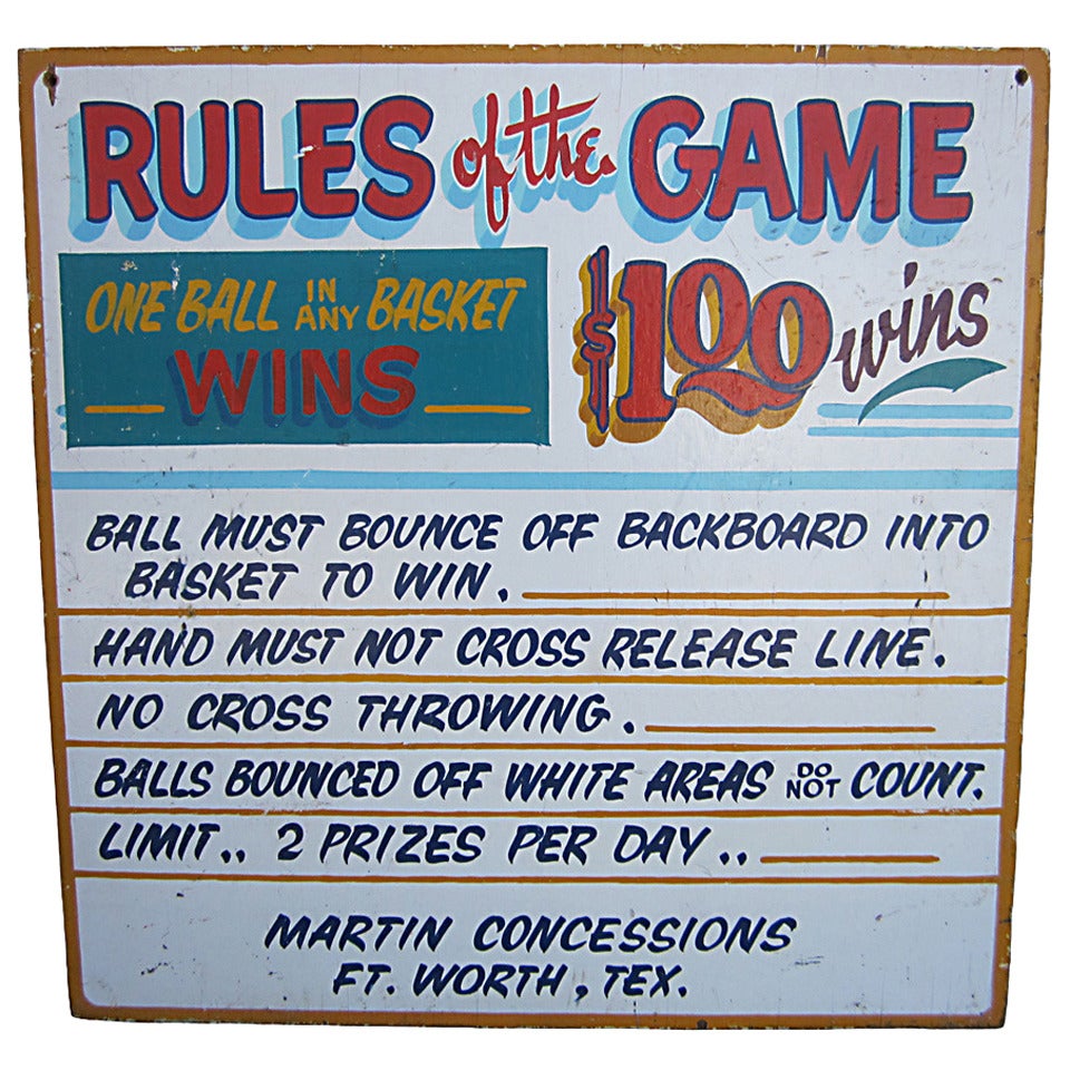 Rules of the Game Carnival Sign at 1stDibs