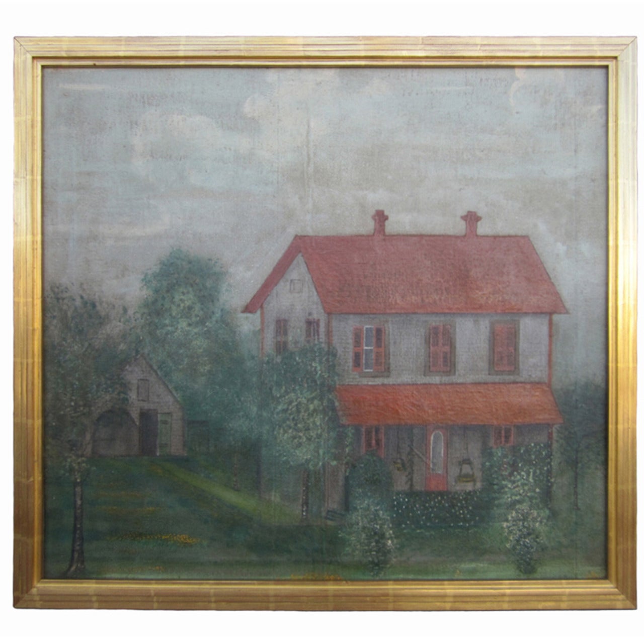 House Oil on Canvas, circa 1900s For Sale