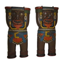 Antique Pair Cast Iron Aztec Figures