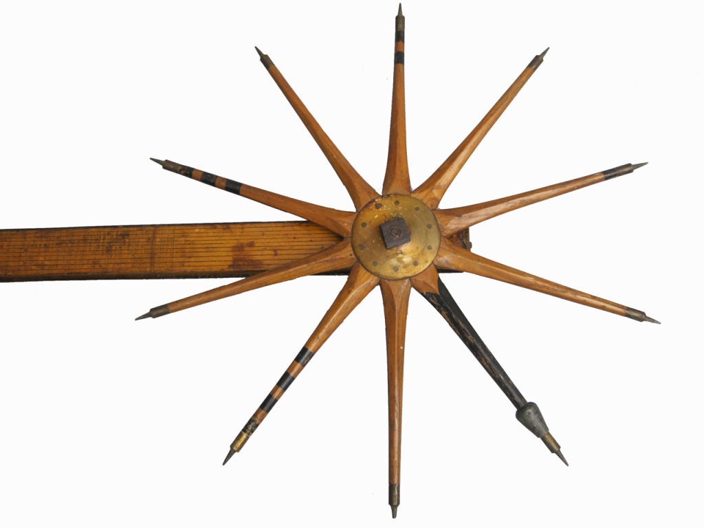 Late 19th century wood and brass log calipers, all in original surface and condition, marked CE Gould & Company, Maine origin, new wall mount brackets