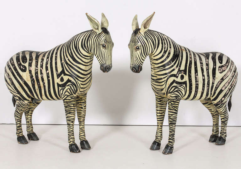 Pair Carved and Painted Zebras 2
