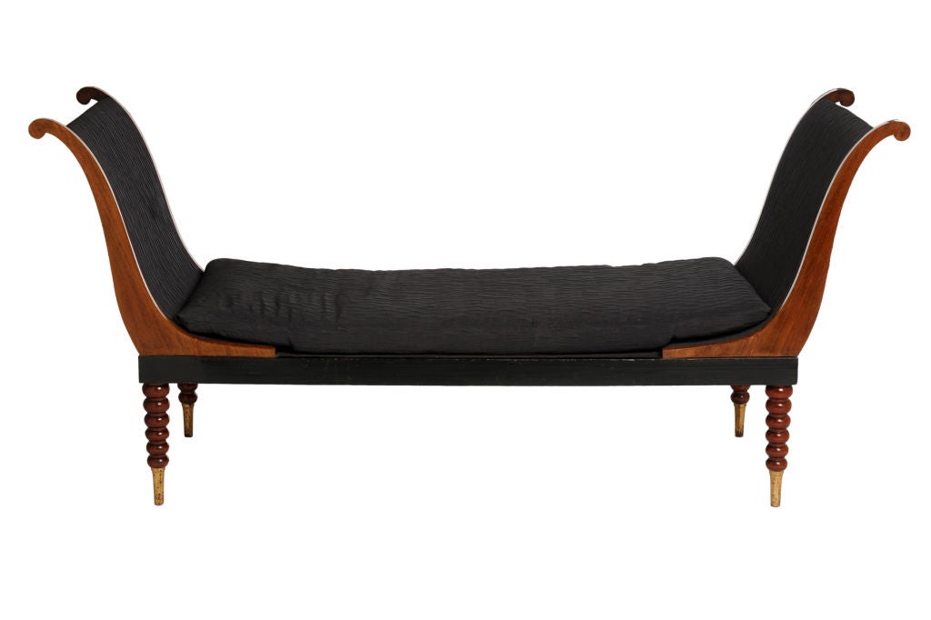 Swedish Karl Johan mahogany and ebonized daybed, Circa 1840, after the French model.<br />
<br />
84in.-wide  26 1/2in.-deep  39in.-high