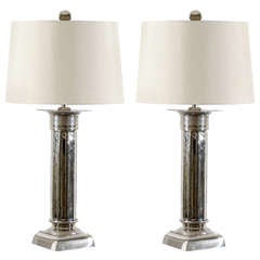 Handsome Pair of Vintage Column Lamps in Nickel