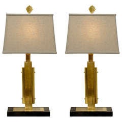 Elegant Pair of Art Deco Skyscraper Lamps in Brass